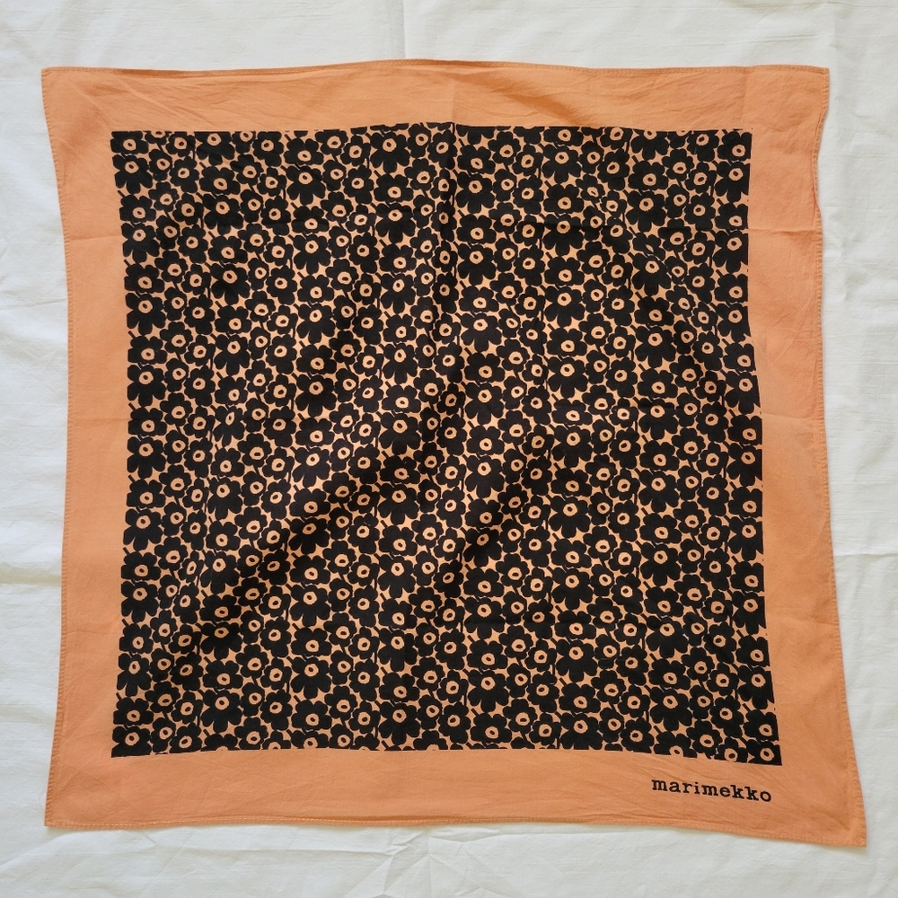 Marimekko Black and Orange Floral Scarf